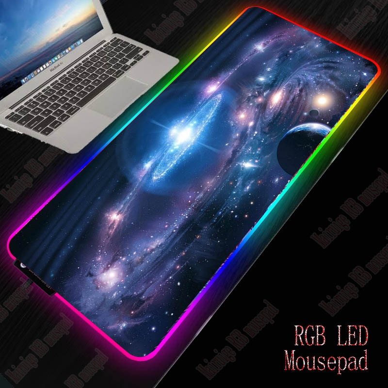 XGZ Space Planet Gaming Computer Mousepad RGB Large Mouse Pad Gamer Mouse Carpet Big Led Mause Pad PC Desk Play Mat with Backlit