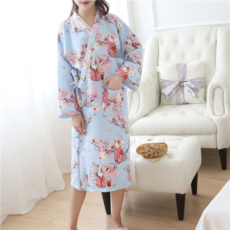 Japanese Yukata Robes Kimono Pajamas Sets Winter Warm Thickening Cotton Bathrobe Pyjamas Loose Style Sleepwear Leisure Lovers