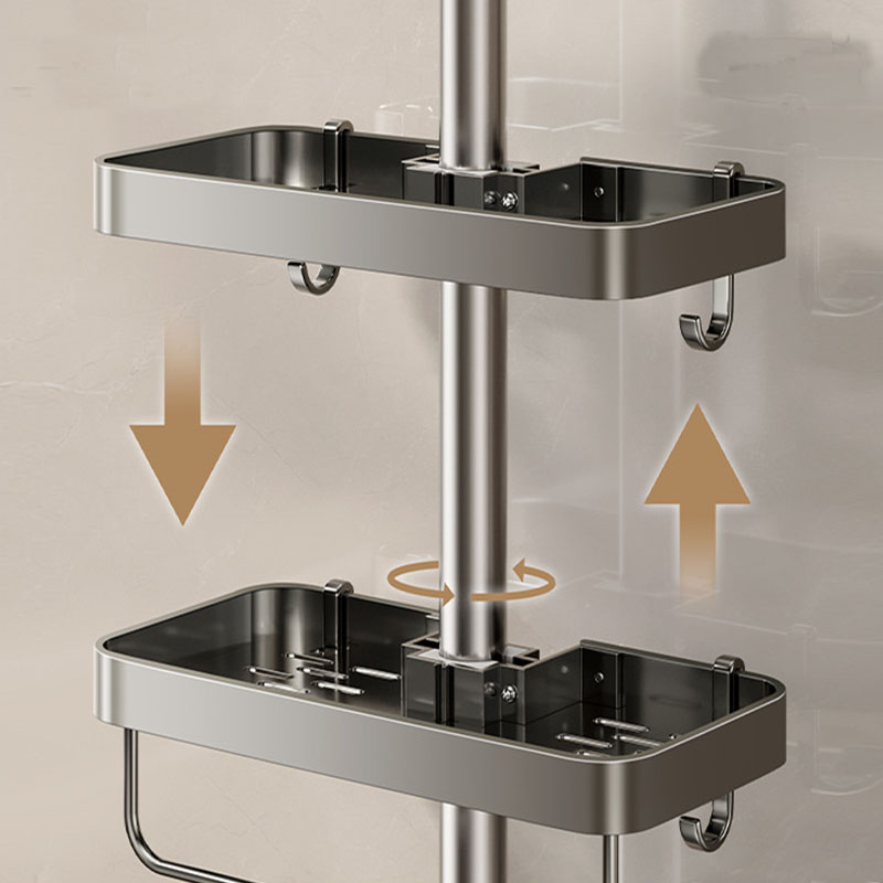 Rack de armazenamento para chuveiro de banheiro, haste de elevação, gel de banho, shampoo, organizador sem perfuração, suporte de liga de alumínio com ganchos