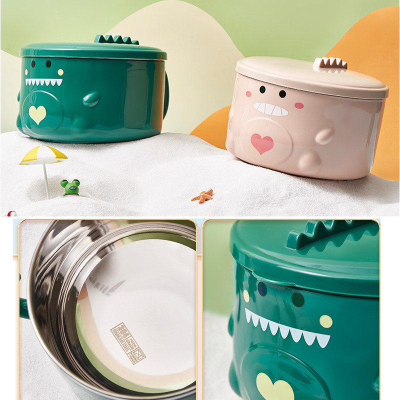 Kawaii Dinosaur Ramen Bowl Instant Ramen Noodles Korean Food Container Stainless Steel Student Bento Box with Lid &amp; Handle 850ml