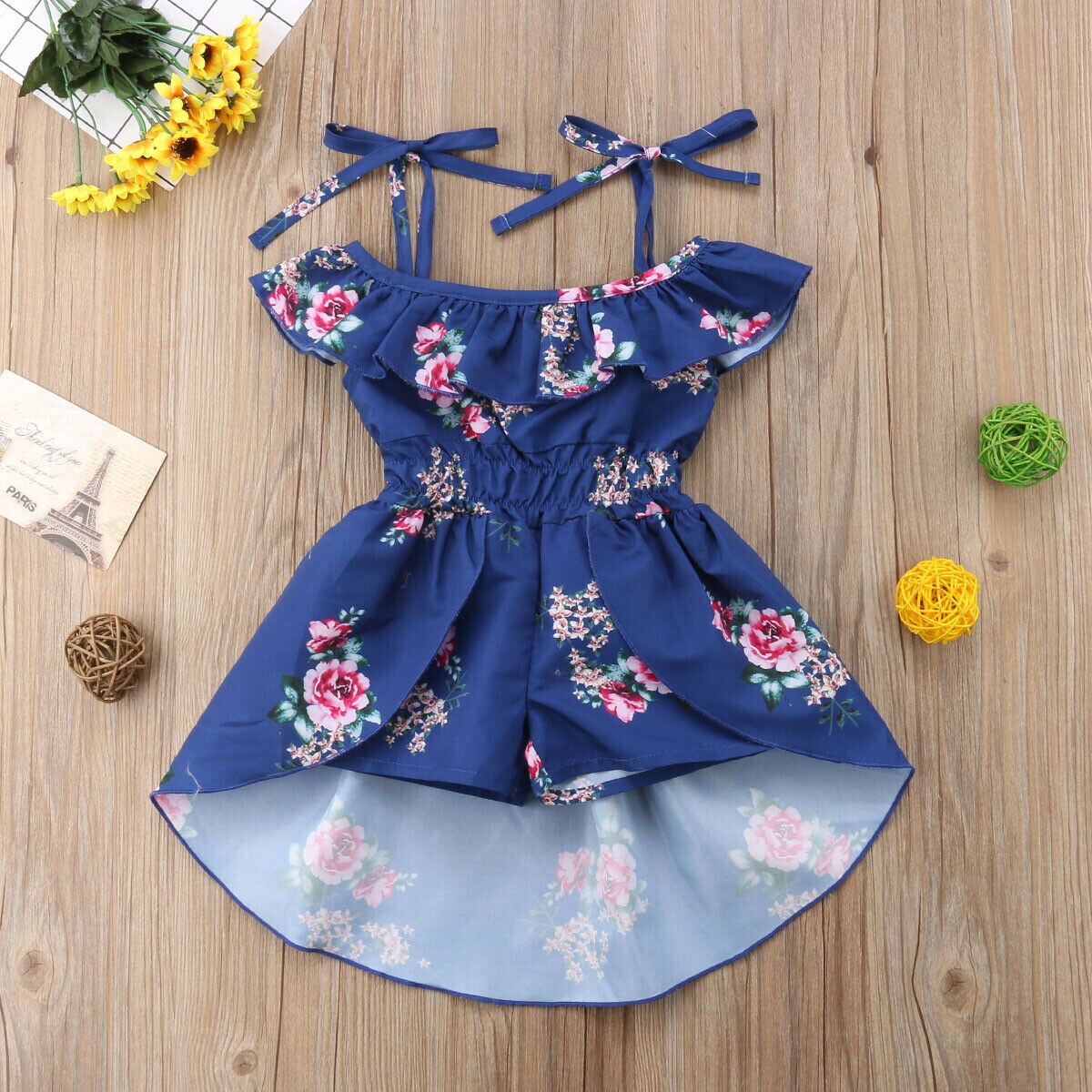 Nieuwste babykleding voor meisjes met bloemenprint, rompertjes met bandjes, jumpsuit, rok met zwaluwstaart, eendelige outfit, zomerkleding