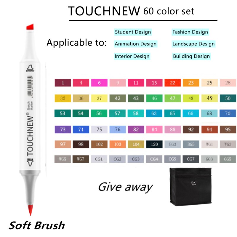 TOUCHNEW Sketching markers Soft brush Marker pen set brush marker alcohol-based marker comic drawing animation art supplies: Brown