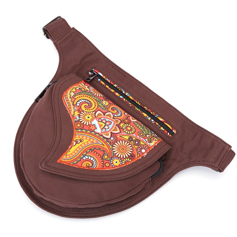 Annmouler Waist Bag for Women Canvas Fabric Fanny Pack Flower Patchwork Belt Bag Adjustable Phone Pouch Bag Large Hip Bum Bags