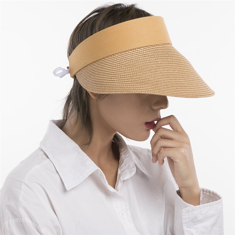 CAMOLAND Straw Hats For Women Summer Empty Top Sun Hat Outdoor Wide Brim Hiking Bucket Hat Female Beach Visors Caps
