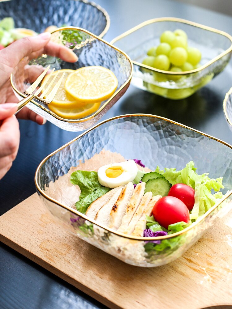 Glas salatskål husholdning stor gennemsigtig morgenmadsservice dessert frugt tallerken
