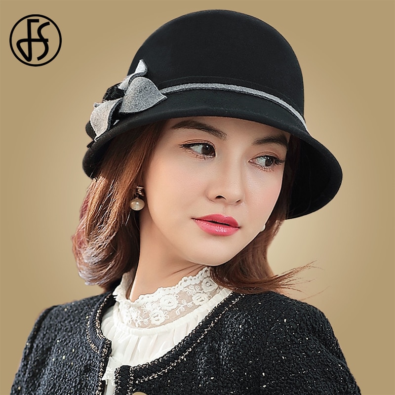 MESU Damen Filzhut Vintage - 1920s Cloche Eimerhut Mit Schleife