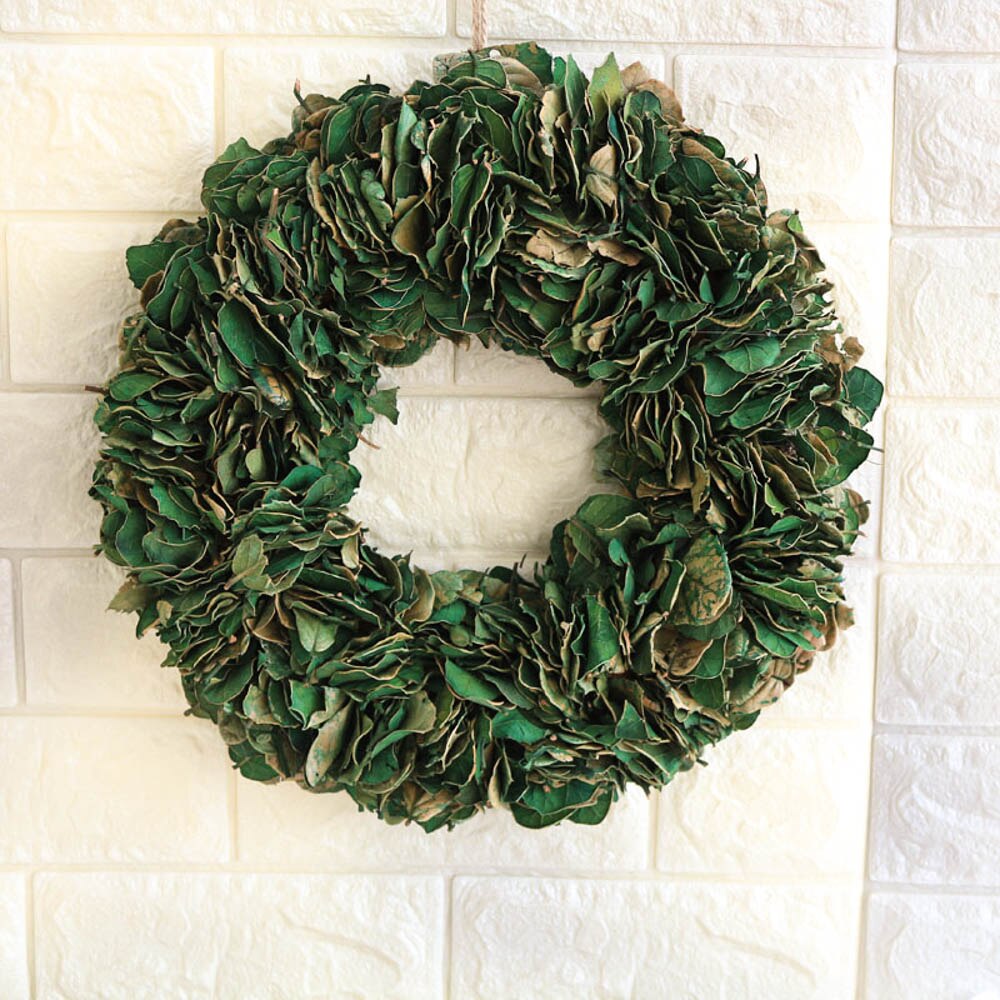 Corona de Pascua de hojas reales, corona de primavera y verano, corona de puerta rústica de Pascua verde, decoración hecha a mano para el hogar, decoraciones de boda