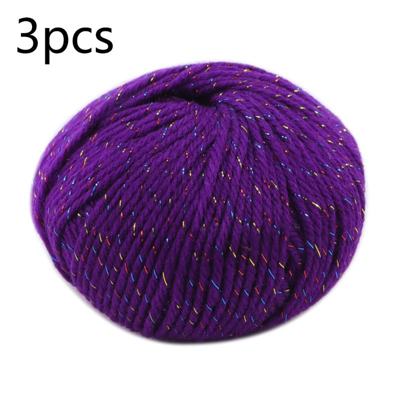 3 Roll 2 Strand Medium Thick Acrylic Fiber Hand Knitting Yarn Colorful Shiny Metallic Crochet Wool Thread for DIY Scarf: N