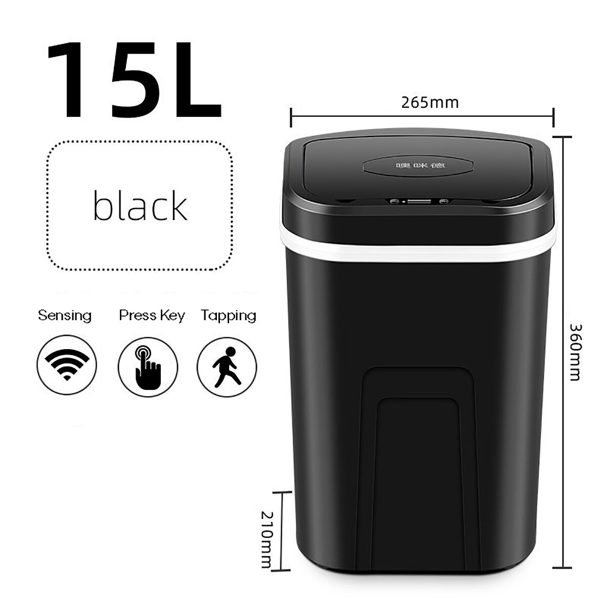 15L Intelligent Automatic Touchless Trash Can Smart Motion Sensor Dustbin Electric Waste Bin Home Rubbish Can Kitchen Garbage: Ljt-9 Black-A