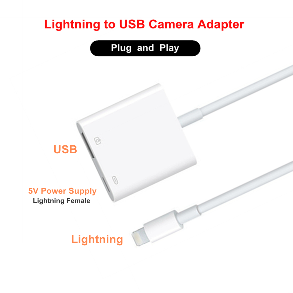 USB Port Female Adapter Cable With 8Pin Lighting for Lightning to USB 3 Camera Adapter Cable OTG Data Sync External Keyboard Connector Cable for iPhone X 8 6S iPad