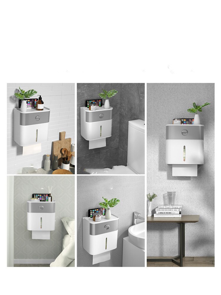 Self-Stick Waterproof Wall Toilet Paper Box Toilet Paper Towel Rack Toilet Household Pumping Free Punch Box Home
