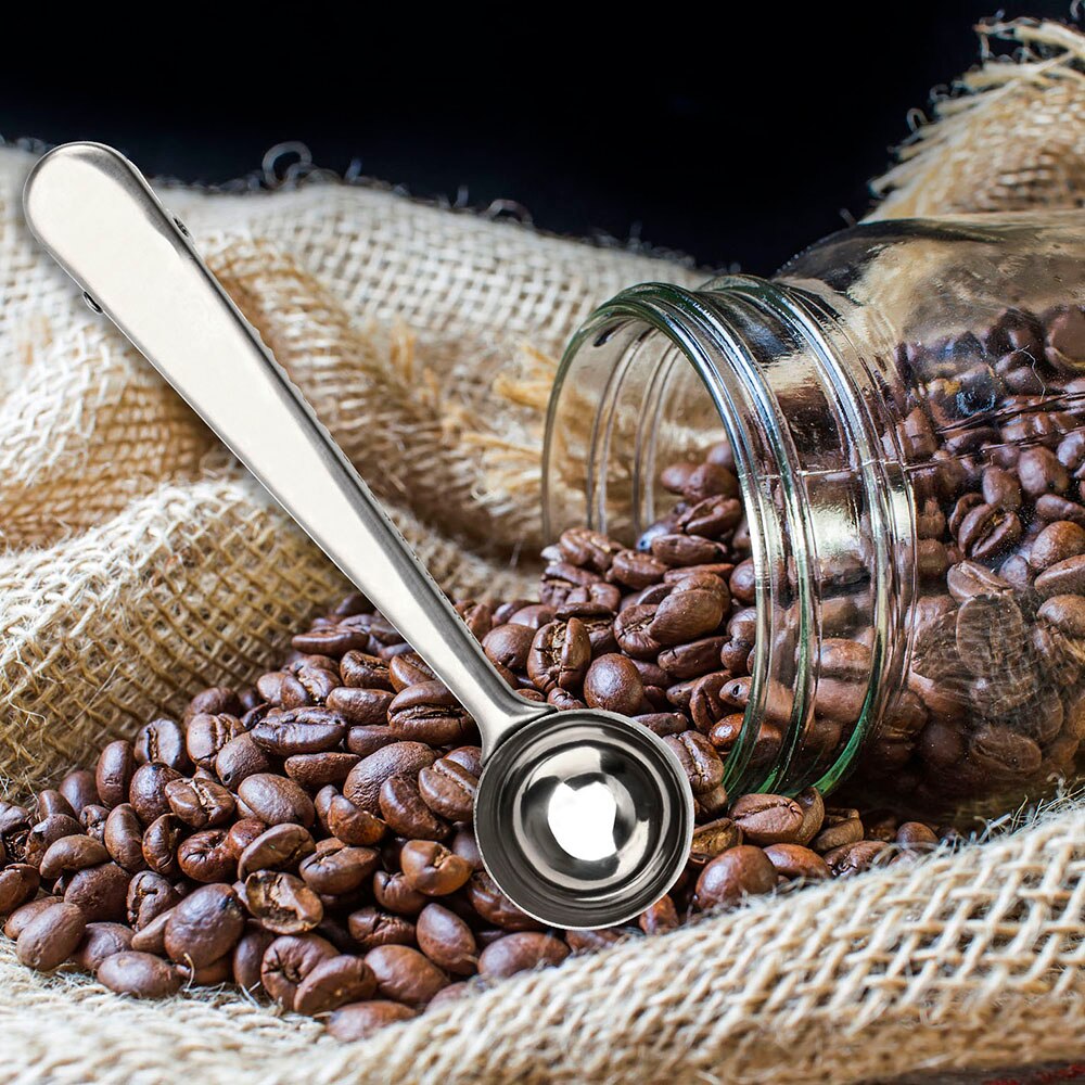 HILIFE Stainless Steel Coffee Measuring Scoop Multifunctional Tea Measuring Spoon Kitchen Tool With Bag Sealing Clip