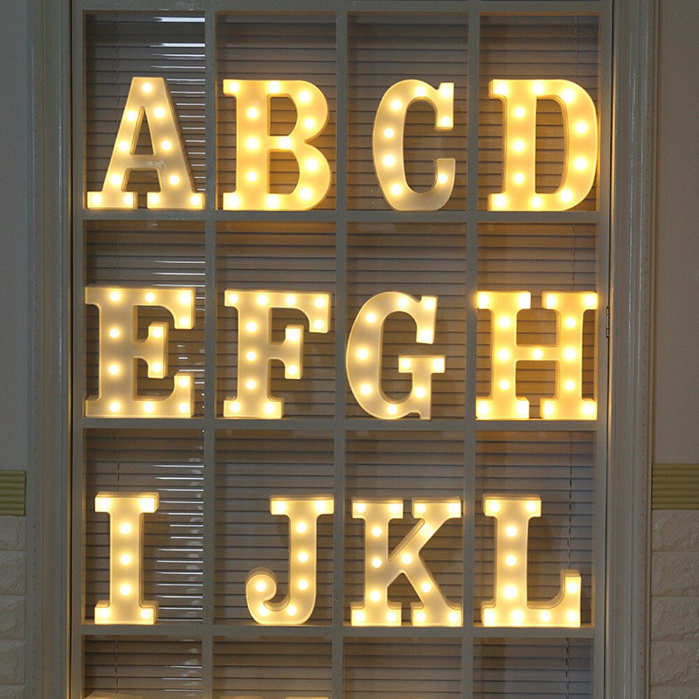 Soft warm glow wall hung or free standing Alphabet Letter Lights LED Light Up White Plastic Letters Standing Hanging A-M &