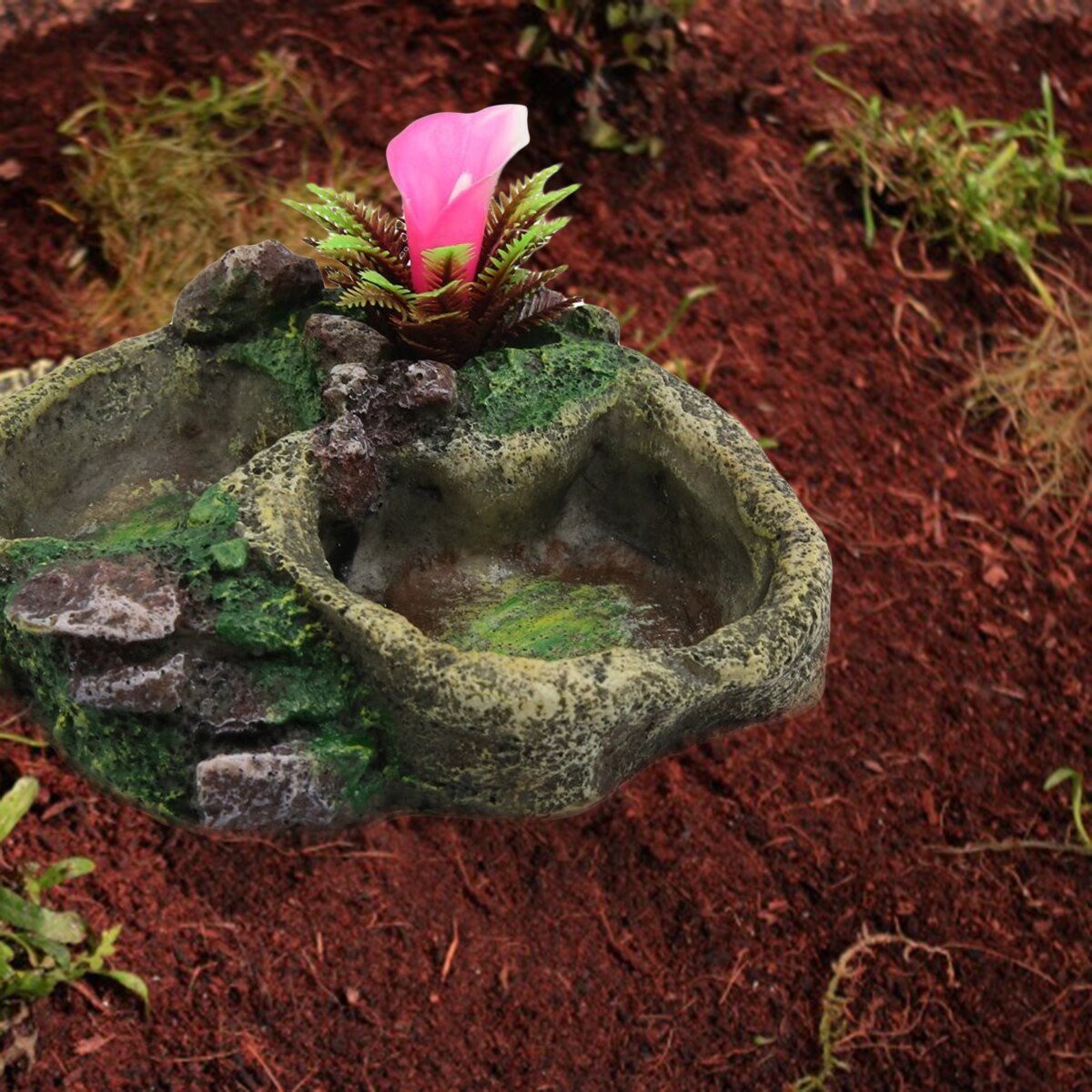 Reptile Water Dish Food Bowl Resin Feeder Bowl for Tortoise Lizard Plant Decorative Resin Bowl Food Water Dish Feeder