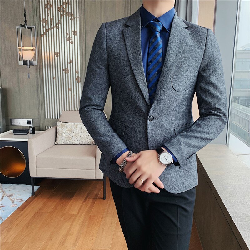 Britisk stil business casual solid formell wear herre blazer jakker slim fit en knapp enkle kåper lange ermer 3xl