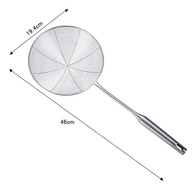 Premium 304 Stainless Steel Spider Mesh Strainer &amp; Colander Ladle Skimmer Cooking Tool Kitchenware Heat-resistant kitchen tools: 19cm
