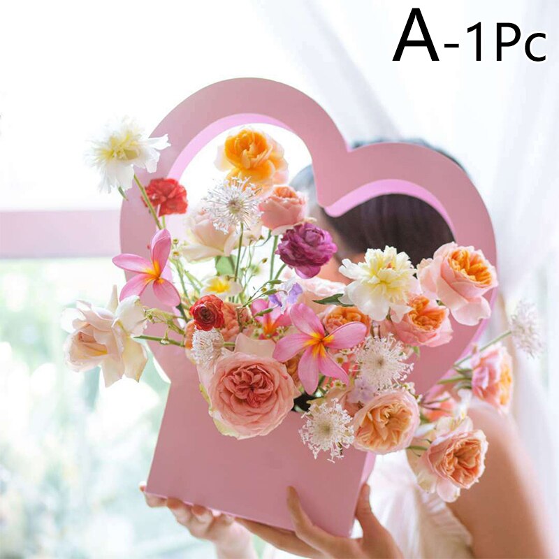 Draagbare Hart Bloemen Dozen Bloem Verpakking Papier Doos Voor Vrouwen Mand Kraft Zakken Cadeaupapier: A
