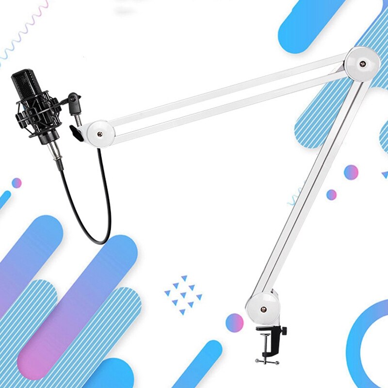 Microphone Stand Adjustable Suspension Boom Arm with Built-in Spring for Voice Recording White