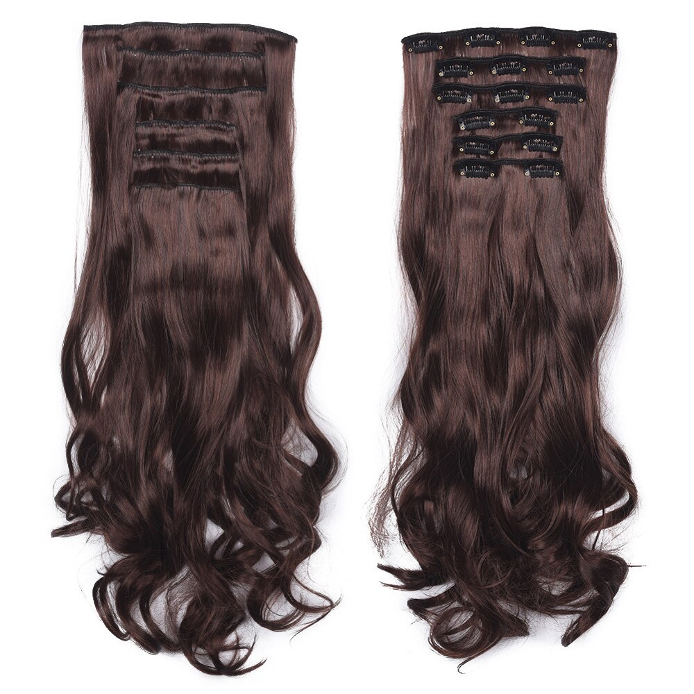 22" 16 Clips Synthetic Body Wave Clip In Hair Extensions Long Curly Heat Resistant Hairpiece Ombre Hair For Women: 2M33