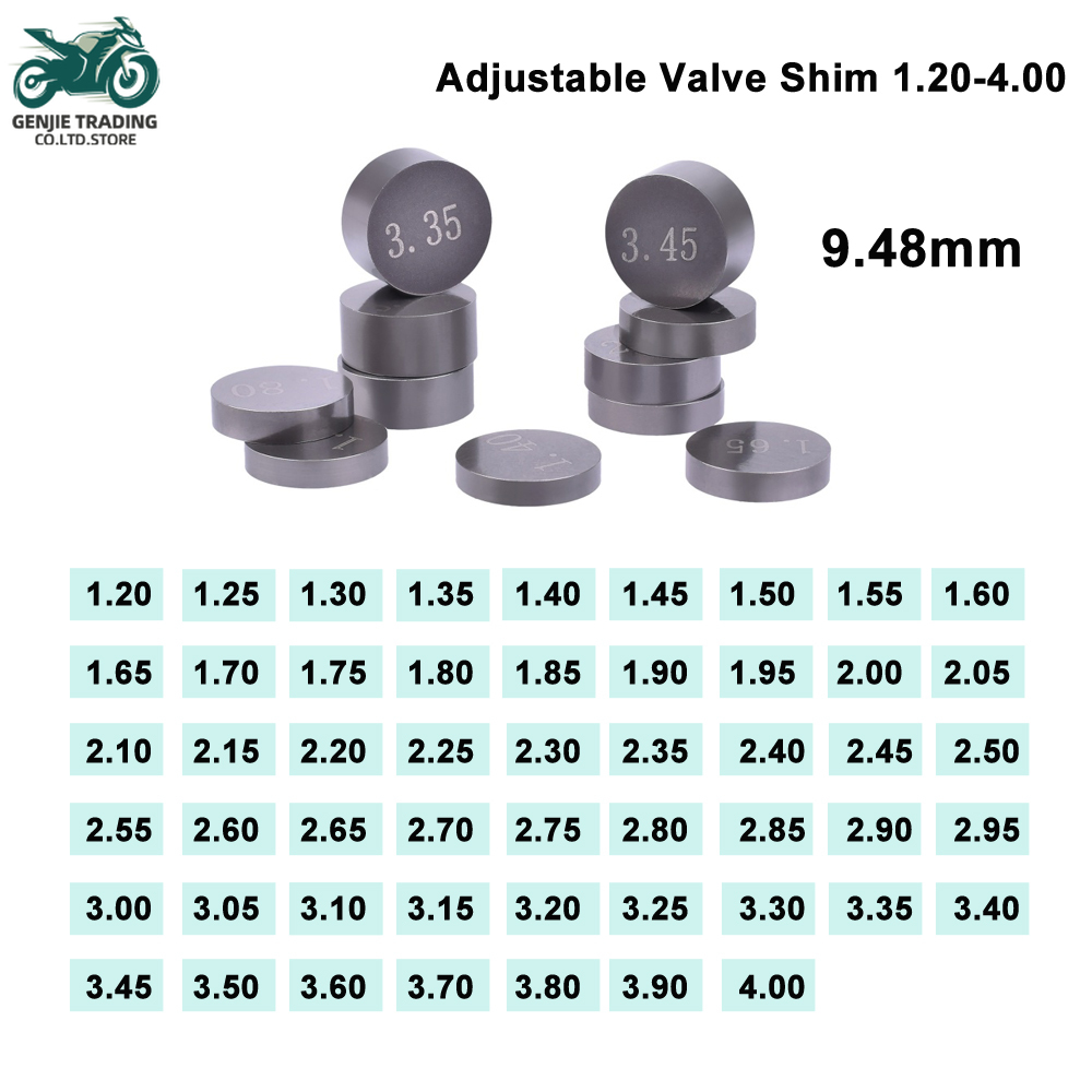 9.48mm Valve Shim 5pcs Motorcycle Engine Parts Adjustable 1.2-4.0 Complete Refill Kit for Honda for Suzuki for Yamaha Kawasaki