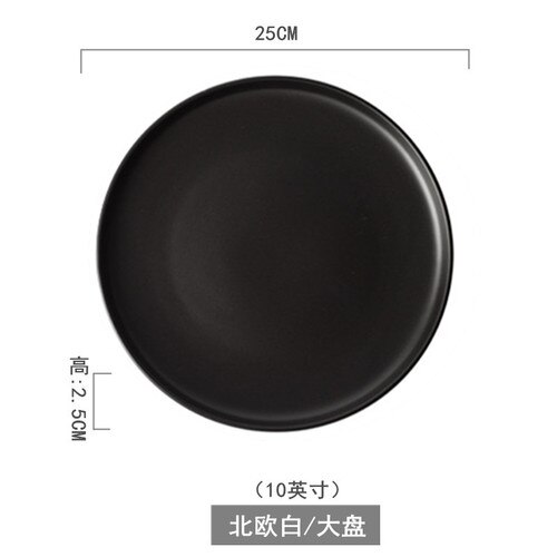 Nordic Servies Keramische Plaat Creatieve Persoonlijkheid Matte Glazuur Westerse Voedsel Plaat Ontbijt Plaat Salade Grote Steak Plaat: 10 inch Black