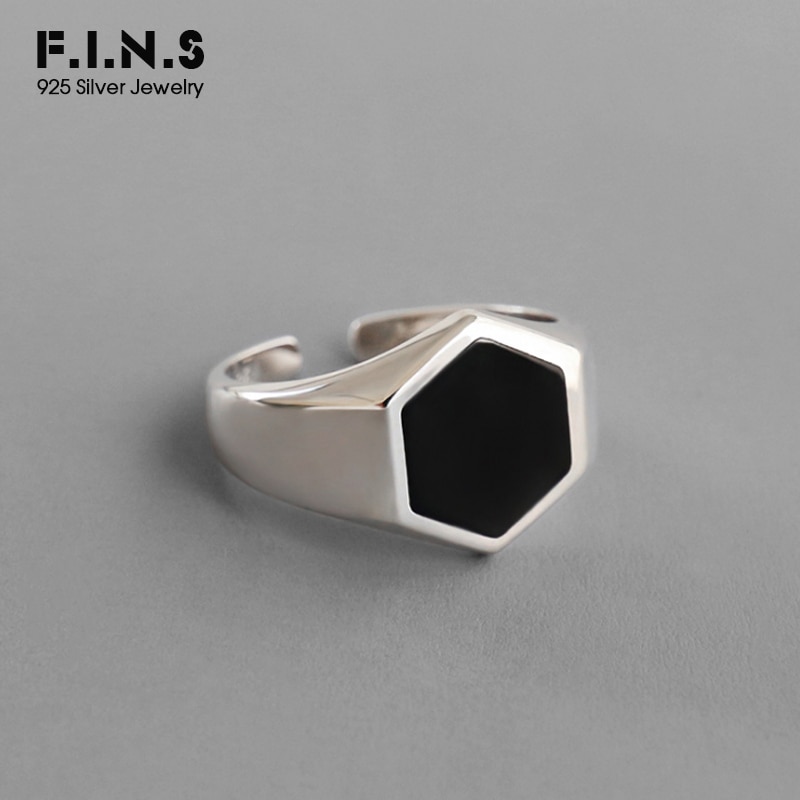 F.i.n.s Koreaanse Mode S925 Sterling Zilveren Ring Eenvoudige Geometrische Hexagon Geëmailleerd Open Manchet Ring Vrouwelijke Zilver 925 Sieraden