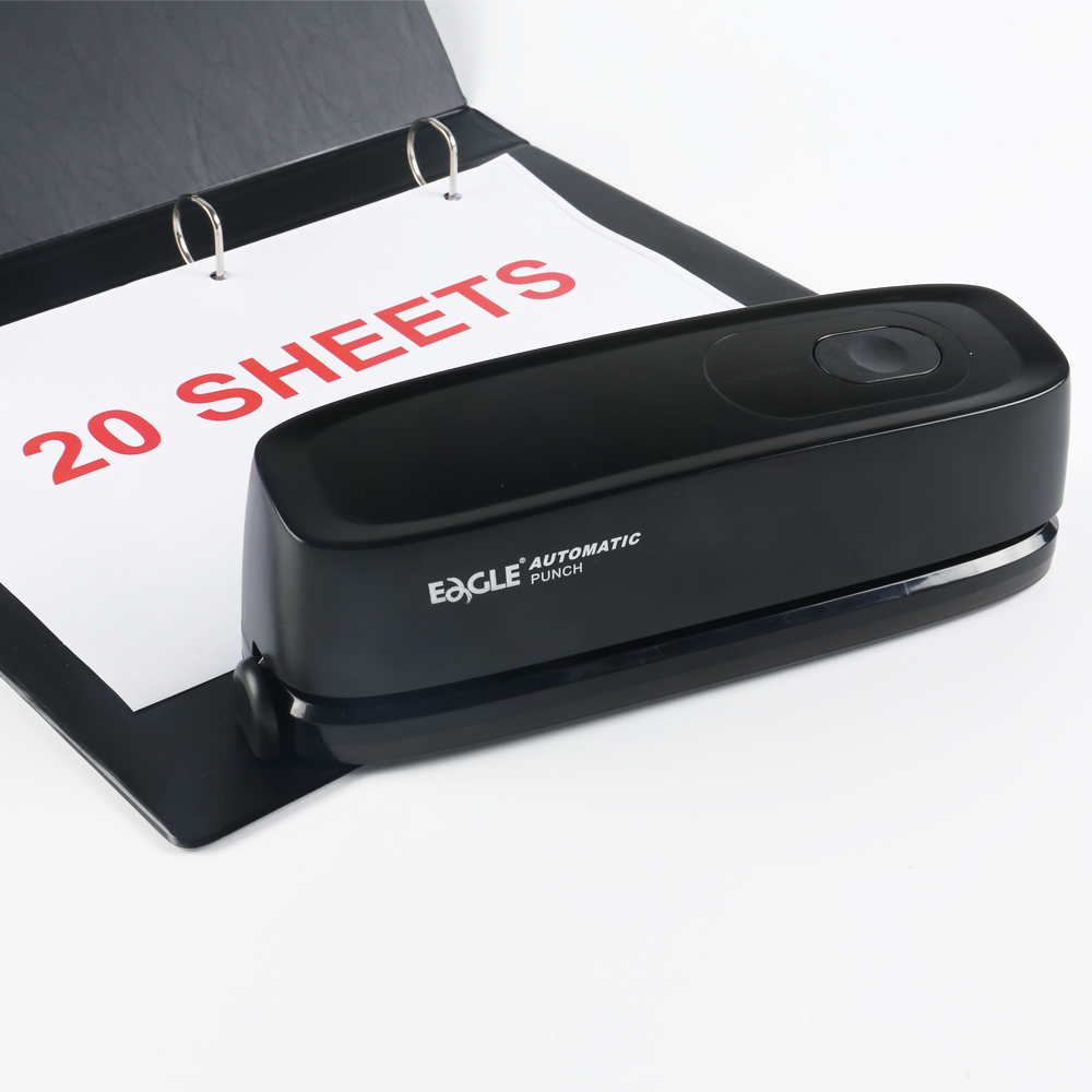 Elektryczny dziurkacz Orzeł z 3 otworami, dziurkacz robić papieru oszczędzający siłę, pojemność 20 arkuszy, zasilanie AC lub bateryjne, dom, szkoła, artykuły biurowe
