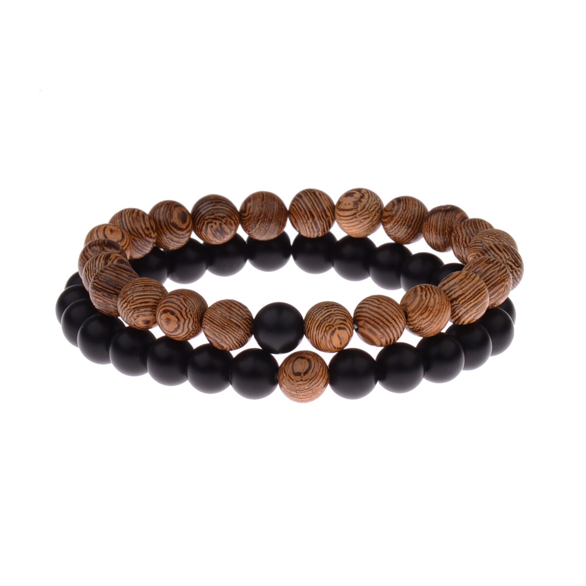 Amader 2 pièces/L Distance Bracelet pour femmes hommes bleu & noir pierre Yoga énergie perlée Couple Bracelets hommes dames WAB241: Wood Black