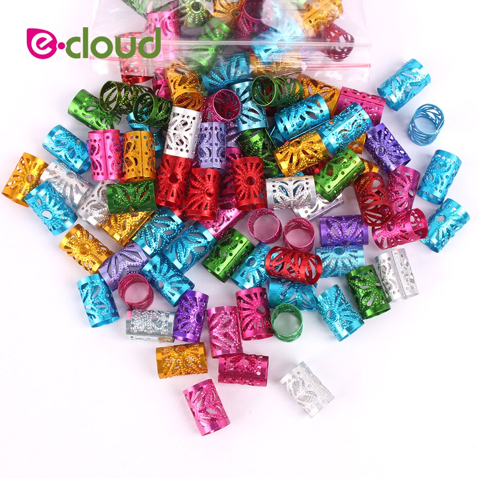 Anillos de joyería para el cabello para trenzas, cuentas de rastas de aluminio, puños de Metal, decoraciones doradas y plateadas, pinzas para el cabello, 100 unids/paquete