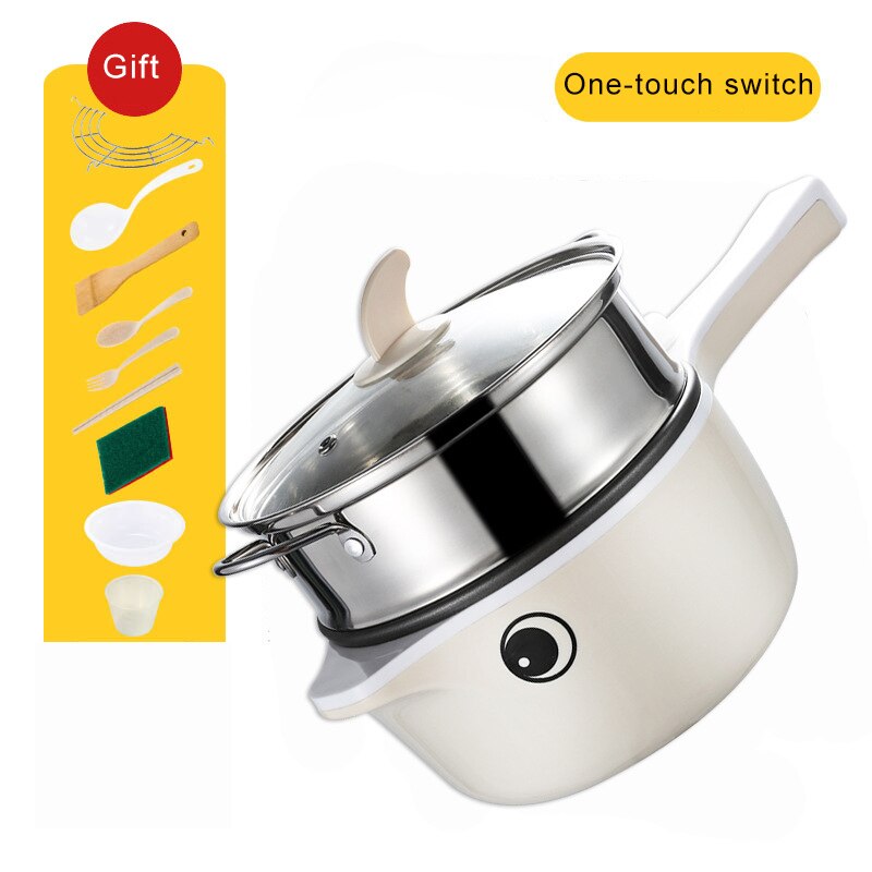 Multi Cookers Electric Skillet Pot Noodle Rice Cooker Stewing Steamed Fried Electric Cooking Pot 220V Single/Double Layer: Khaki with steamer