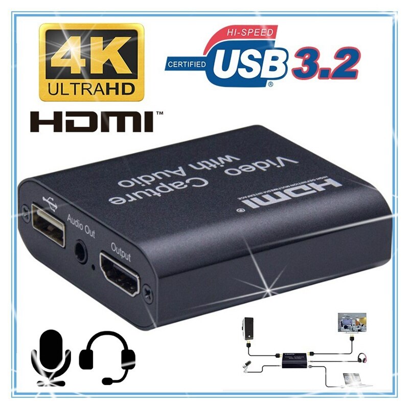 1080P 4K HDMI Video Capture Device HDMI to USB 3.0 Video Capture Card with 3.5mm Stereo Output for PC OBS Live Broadcast: Default Title