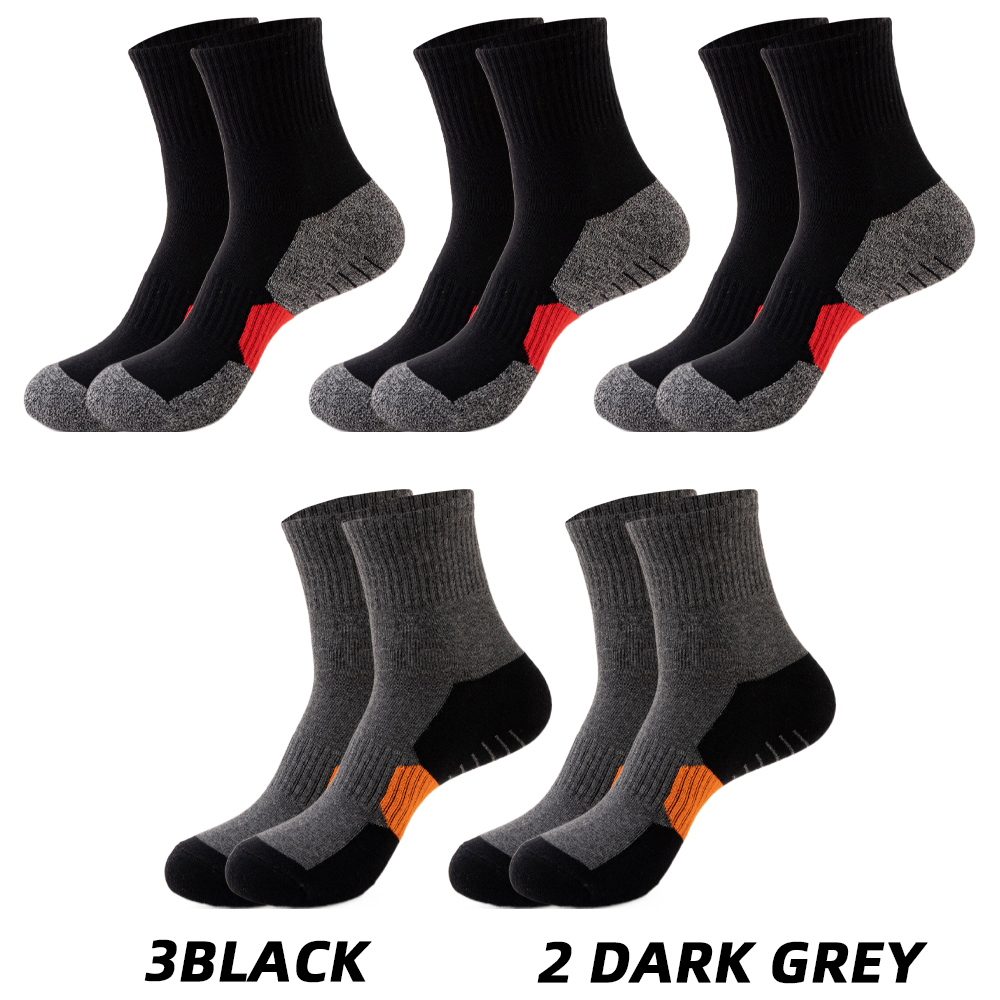 5 Pair Winter Men Socks Cotton Black Leisure Business Long Socks Walking Running Hiking Thermal Socks For Male Plus Size 38-48: dark blue