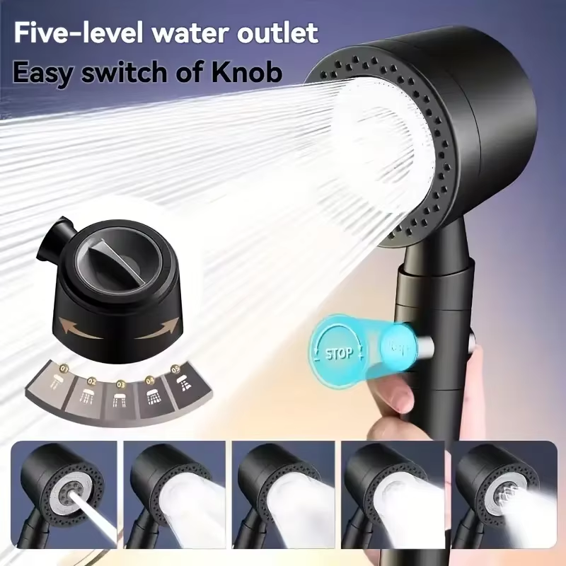 Neue 5-Modus Hochdruck wassersparende Filter Dusche Kopf Handbrause Ein Geschmack Badezimmer Zubehör einstellen