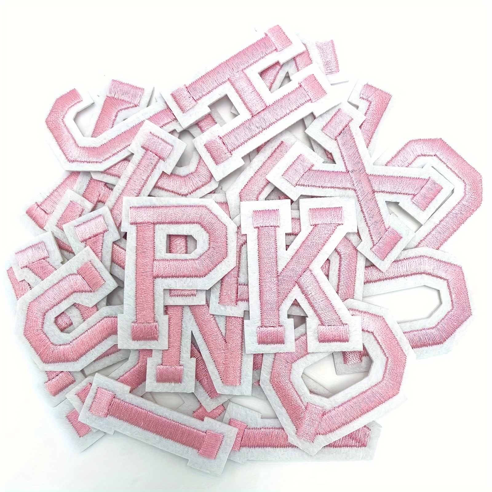 52 stuks alfabetpatches met gestreken lijm, versier reparatiepatches voor shirts, jassen, hoeden, jeans, schoenen, tassen: Roze
