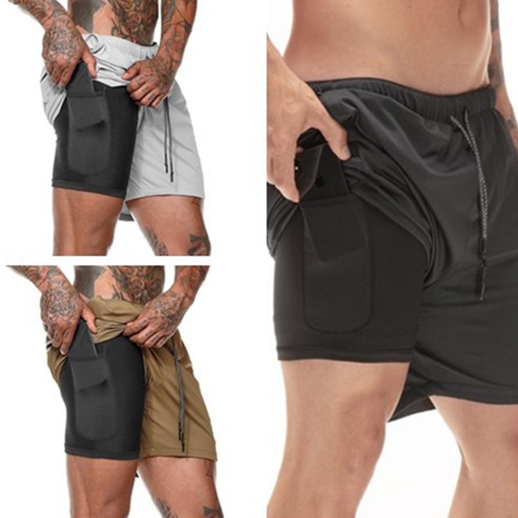 Mannen 2 In 1 Running Shorts Jogging Gym Fitness Training Snel Droog Strand Korte Broek Mannelijke Zomer Sport Workout Bodems kleding