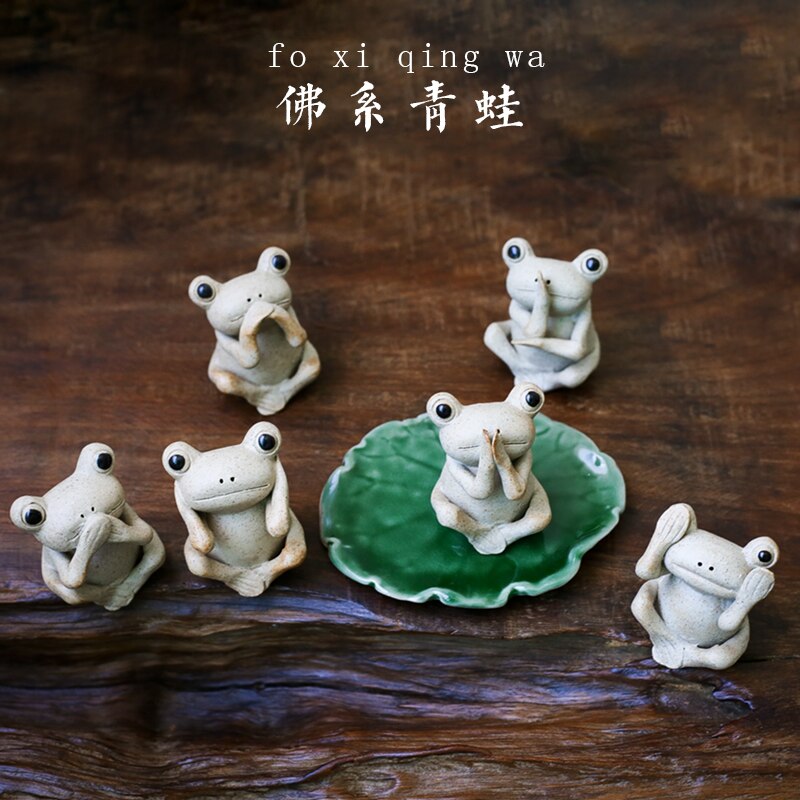 Décoration de la maison | Céramique brute, originale et créative, faite à la main, petite grenouille, décor de thé bouddha, série d'animaux familiers, décoration de thé