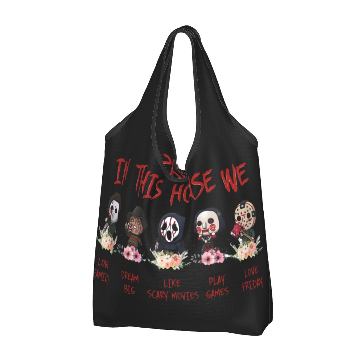 Custom Reusable Halloween Horror Movie Character Shopping Bag Women Tote Bag Portable Groceries Shopper Bags: Clear