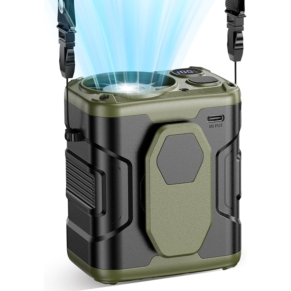 Ventilador de cintura portátil de 10000mAh con banco de energía, iluminación LED, ventilador de cuello colgante, ventilador de refrigeración de flujo de aire fuerte de 5 velocidades para trabajo al aire libre: Gris claro