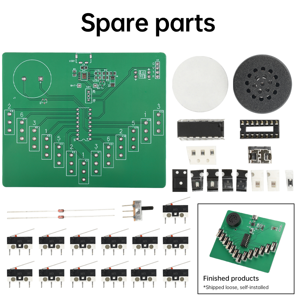 Elektronisches Kalimba-DIY-Bausatz, DC 3–5 V, pentatonisches Instrument, Schweißübungen, lustige Leiterplattenteile Typ C, ohne Batterie: khaki