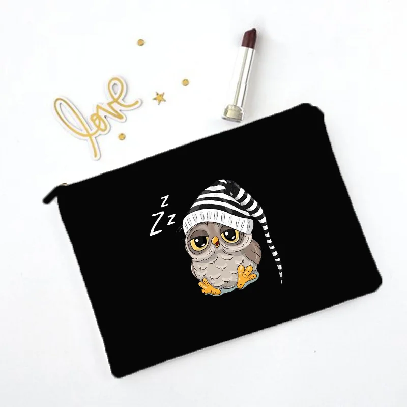 Sac de maquillage imprimé hibou de dessin animé, nécessaire de voyage, pochette de rangement de toilette pour femmes, sacs à cosmétiques en toile à fermeture éclair, meilleur: Rose