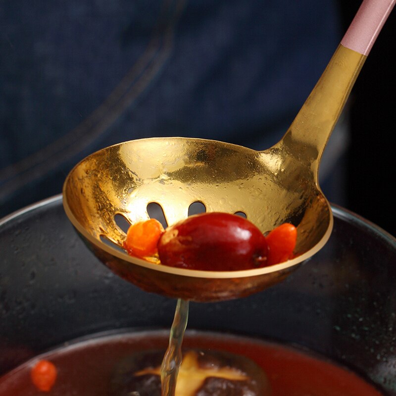 Gold Soup Ladle Stainless Steel Serving Spoon with Long Handle Tablespoon Kitchen Cooking Spoon Dining Spoon Soup Scoop