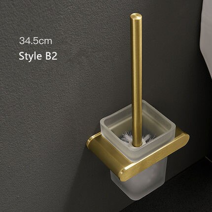 Toiletbørsteholder sæt aluminium børstet guld toiletbørsteholder rengøringsværktøj til badeværelset vægmonteret sømstanset: Stil  b2