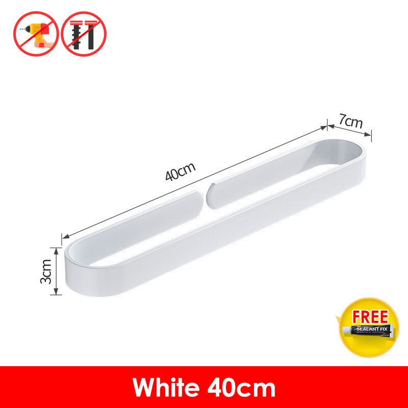 Zwart Badhanddoek Houder Badkamer Handdoekenrek Geen Punch Handdoek Rail Rack Handdoek Houder Badkamer Opslag Plank: 40cmWhite