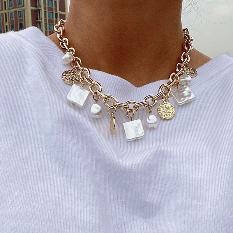 Elegante Sieraden Imitatie Onregelmatige parel Hanger Ketting Grote Geometrie Ketting Unquie Vrouwen Valentijnsdag Mode Ketting N0466