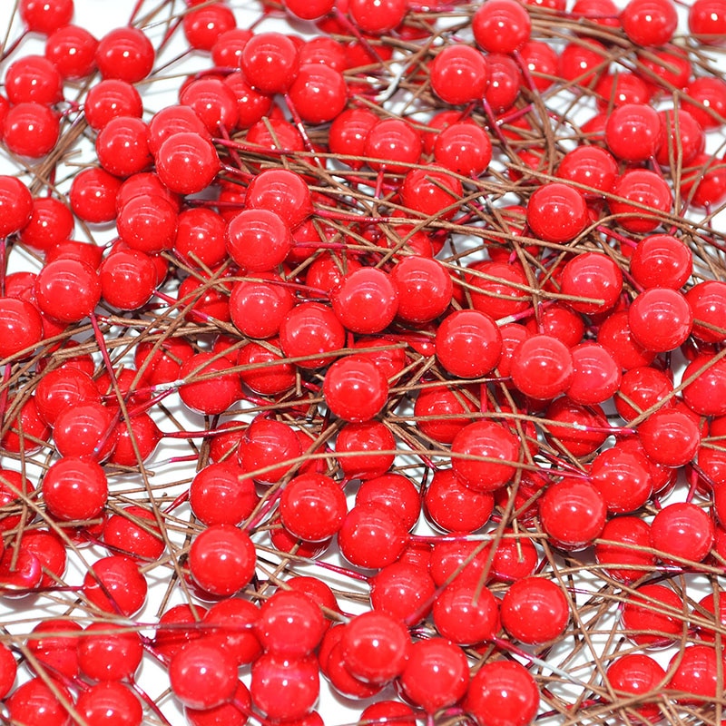 100 Stks/partij 10Mm Rode Kers Kunstmatige Bloemen Fruit Meeldraden Kersen Diy Bruiloft Decoratie Jaar Cadeau Dozen Kransen Bloem