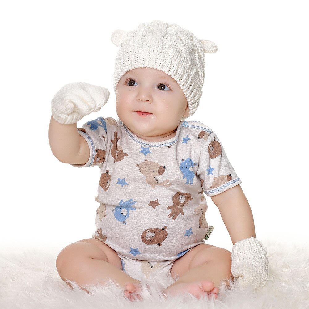 Vinter baby hüte für mädchen hut für junge herbst niedlich ohr baby gestrickte warme mütze + handschuhe kinder hüte kappe kinder