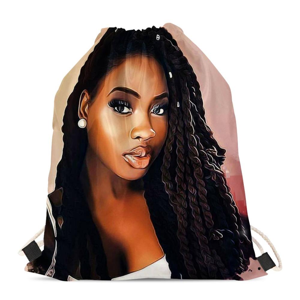 Hycool sporttas voor meisjes ananas afrikaans zwart meisjespatroon dames trekkoordtassen kinderen mini rugzak strand koordtasje: Hbc 191187 z 3