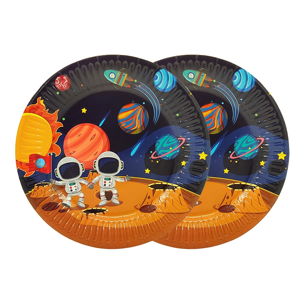 Festtillbehör 48 st astronaut solutrymme barn födelsedagsfest porslin 24 st desserttallrikar fat och 24 st koppar glas
