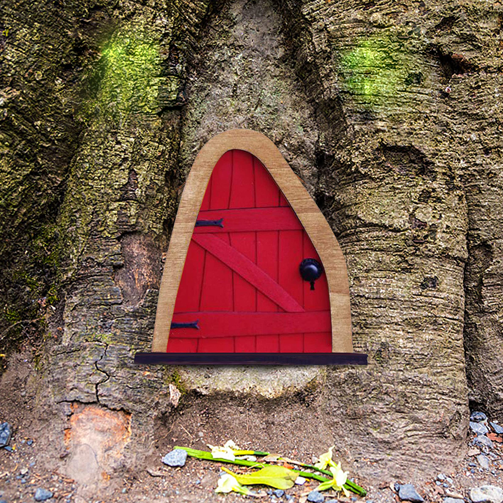 Mini Miniature Fairy Gate Yard Sculpture Courtyard Wooden Fairy Dwarf Window Door for Tree Gnome Art Garden Statues Decoration: F