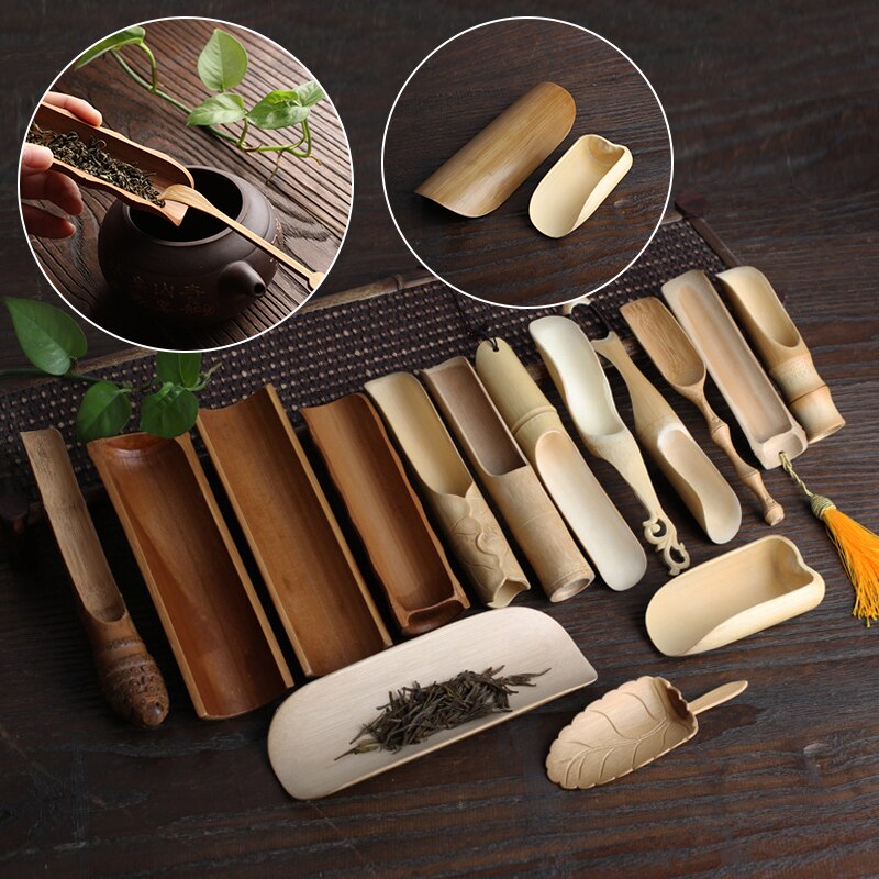 Colher de chá de bambu natural de madeira estilo retro chinês kongfu pá de chá colher de chá cerimônia forma de peixe colher de chá acessórios de chá